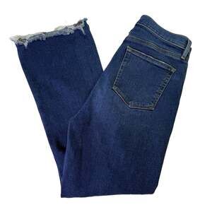 LOFT The Kick Crop Jeans Size 30 / 10 High Rise Raw Cut Hem Stretch Blue Denim